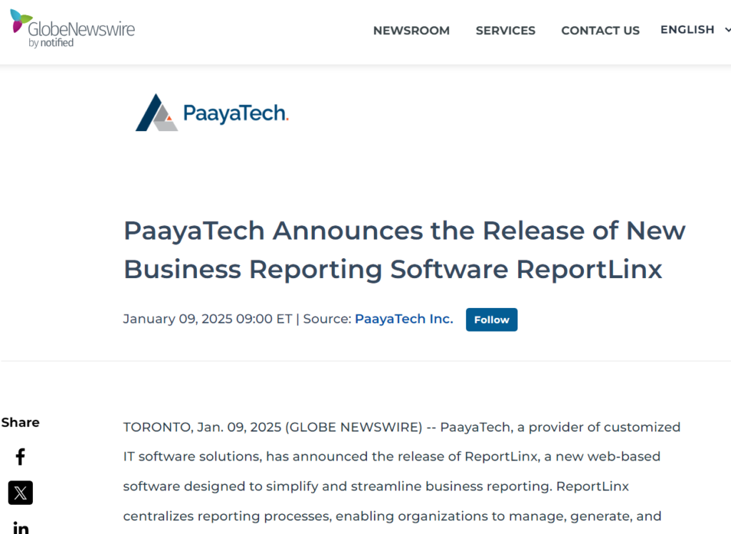 news release of business reporting software